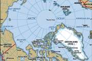 Arctic. Greenland. North Pole. Political map: boundaries, cities. Includes locator.